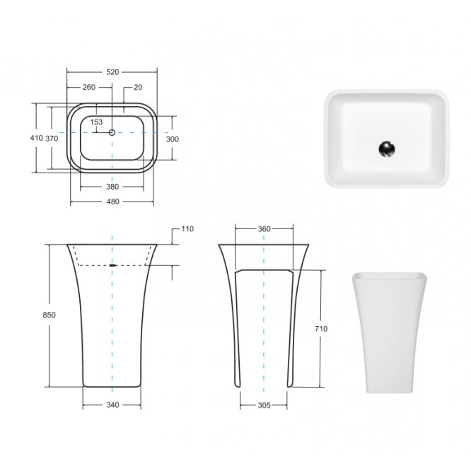Lavoar Freestanding Assos 40x50x85, alb - negru Besco
