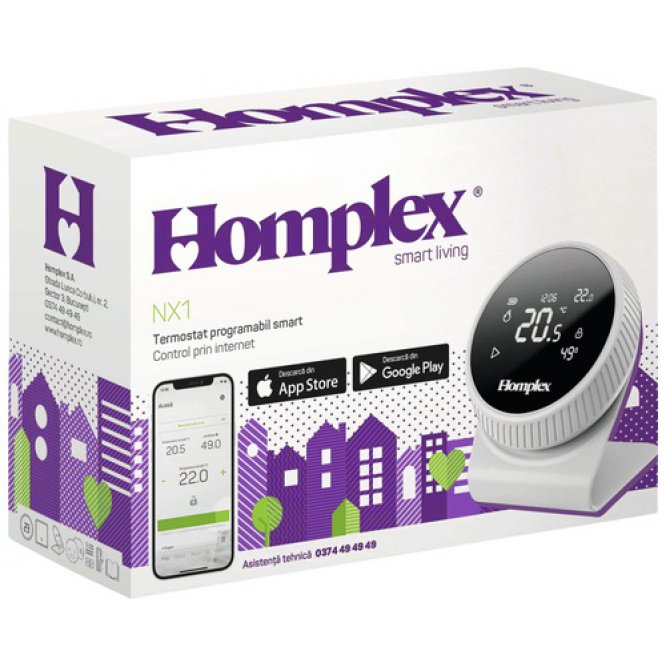 Termostat ambiental programabil inteligent Homplex NX1 cu control de la distanță, Cream White